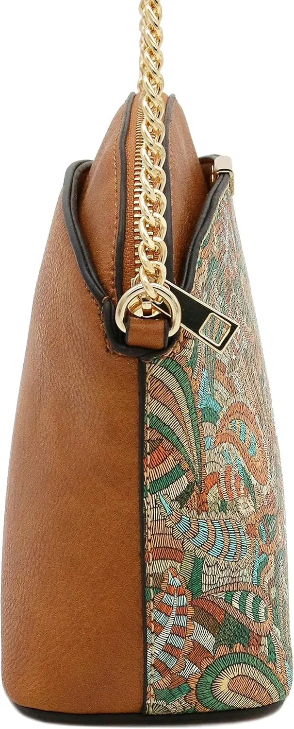 FashionPuzzle Leopard Paisley Print Small Dome Crossbody with Chain Strap