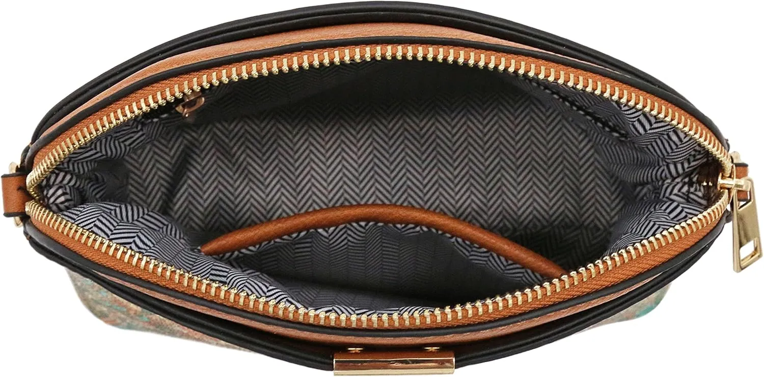 FashionPuzzle Leopard Paisley Print Small Dome Crossbody with Chain Strap