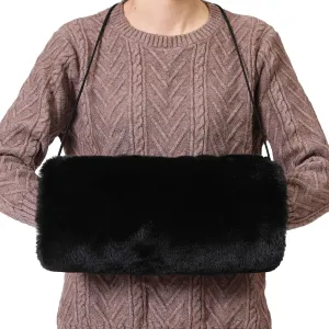 Faux Fur Hand Muffs for Women Winter Warm Arm and Hand Warmer with PU Leather Strap Include Pockets
