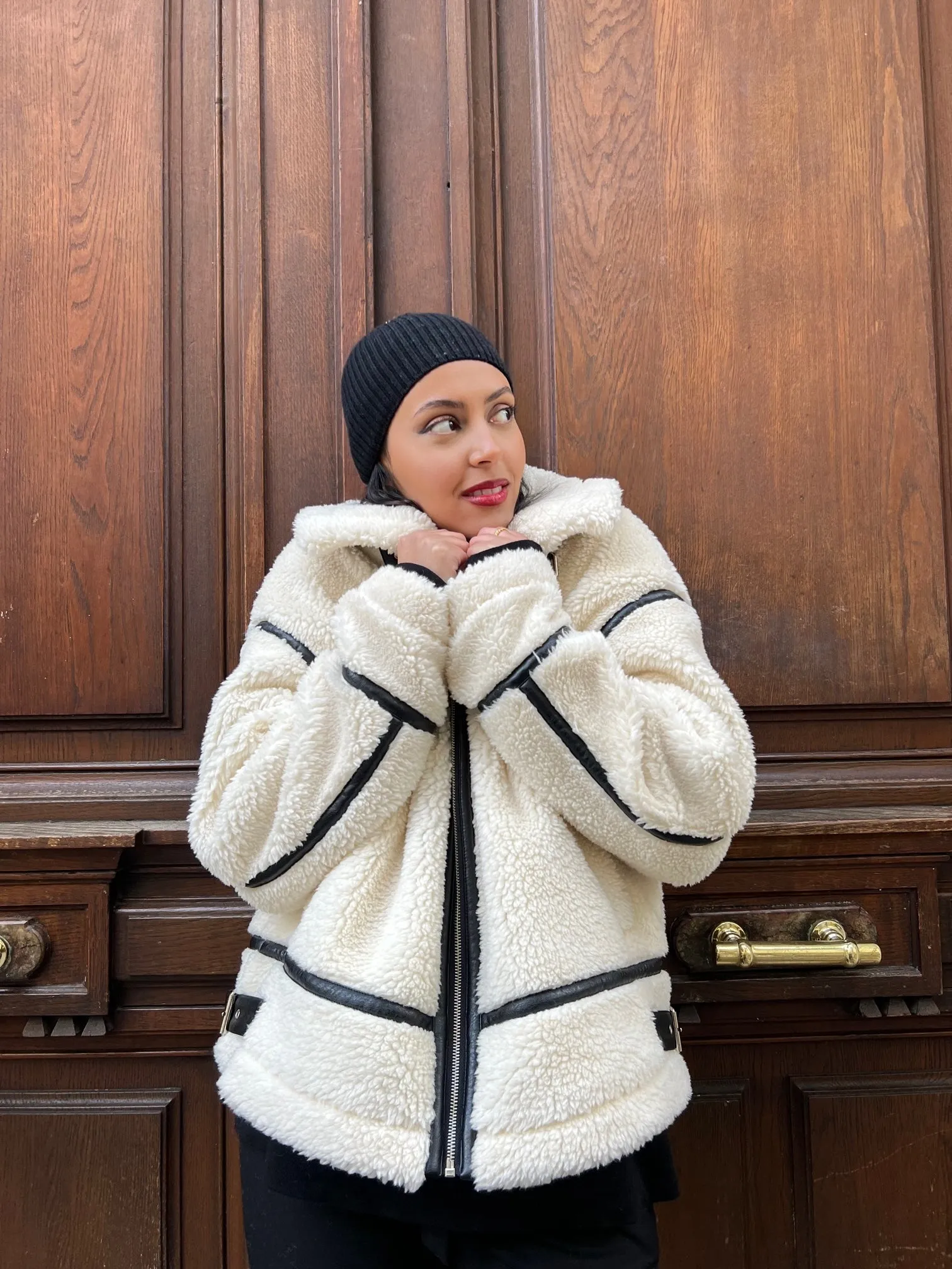 Faux Fur with Leather Trim