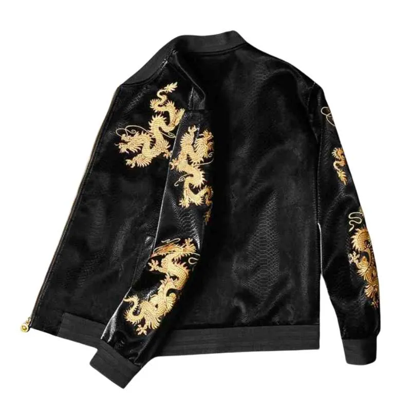 Faux Leather Embroidered Baseball Jacket