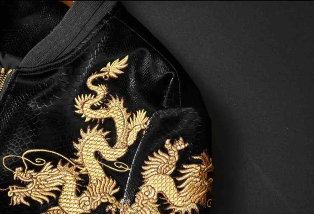Faux Leather Embroidered Baseball Jacket