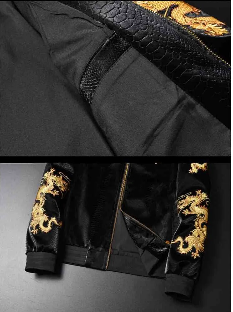 Faux Leather Embroidered Baseball Jacket