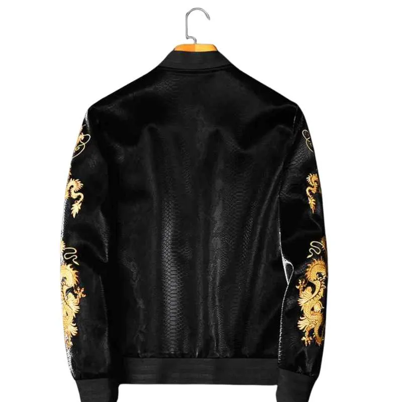 Faux Leather Embroidered Baseball Jacket