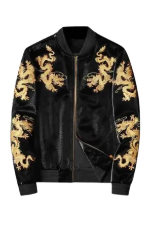 Faux Leather Embroidered Baseball Jacket