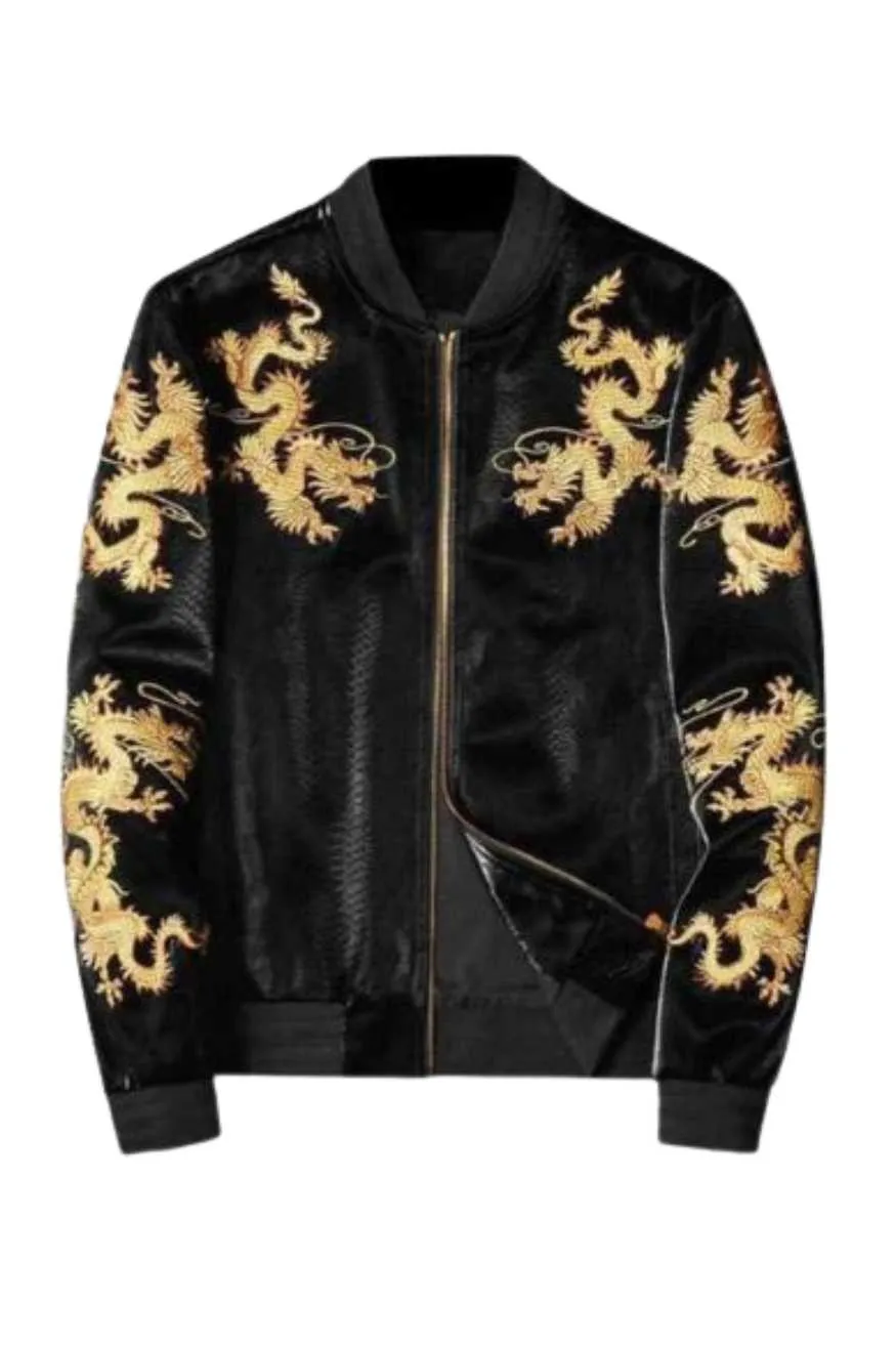 Faux Leather Embroidered Baseball Jacket