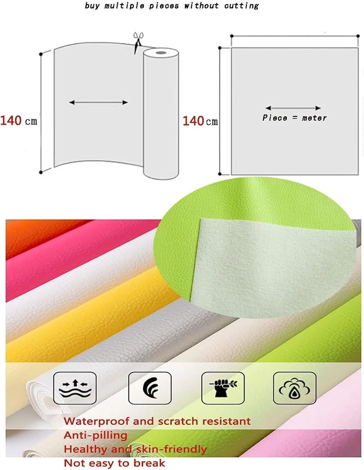 Faux Leather Fabric，Leathaire Fabric， Litchi Leatherette Faux Leatherette Materia(1.4X9m)
