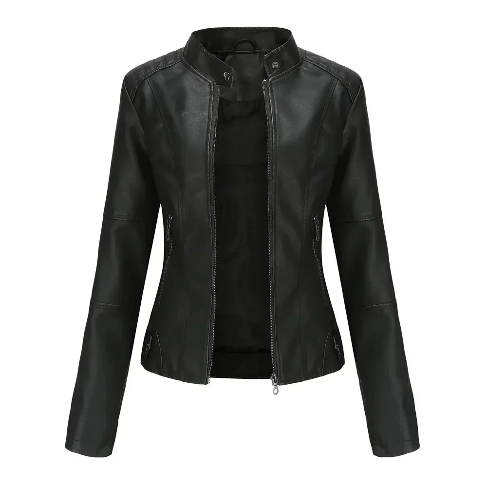 Faux Leather Jacket Women 2024 Autumn Spring Women's Moto Biker Zipper Jacket Red Black Coat New Outerwear Brown Purple Blue 4xl