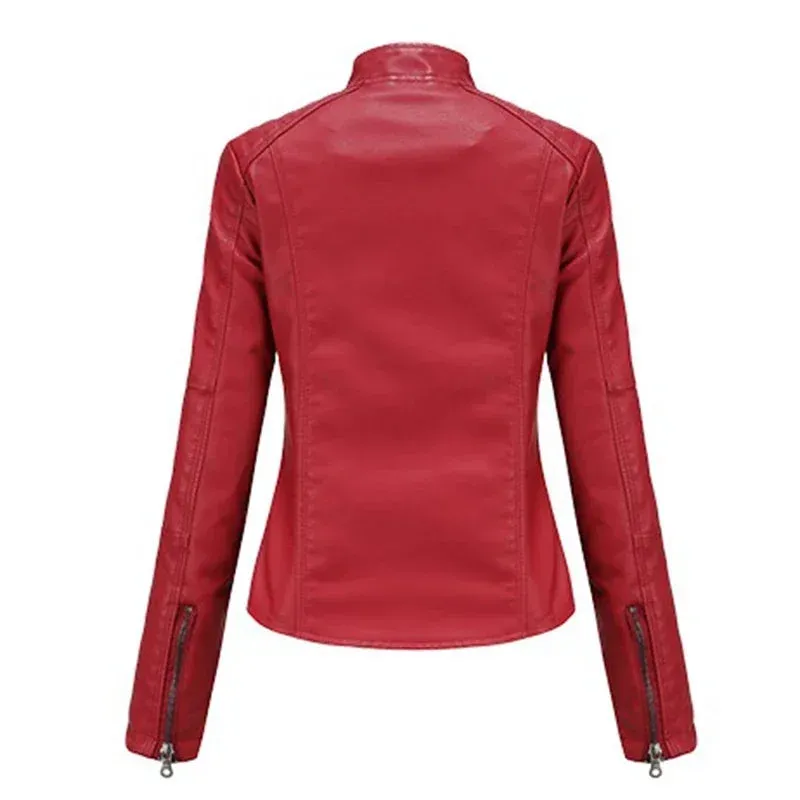 Faux Leather Jacket Women 2024 Autumn Spring Women's Moto Biker Zipper Jacket Red Black Coat New Outerwear Brown Purple Blue 4xl
