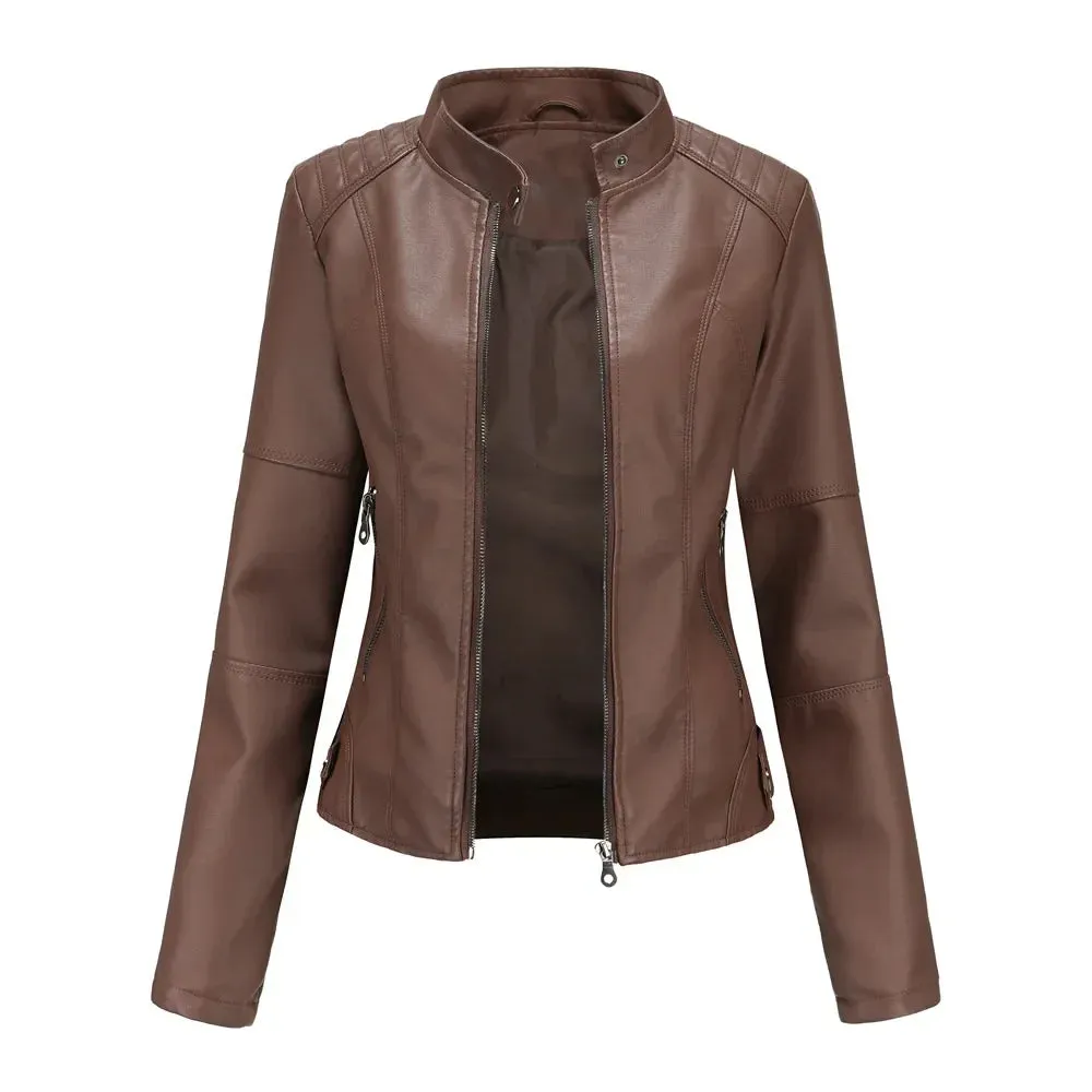 Faux Leather Jacket Women 2024 Autumn Spring Women's Moto Biker Zipper Jacket Red Black Coat New Outerwear Brown Purple Blue 4xl