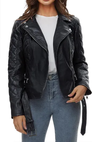Faux Leather Jacket Women Black - S