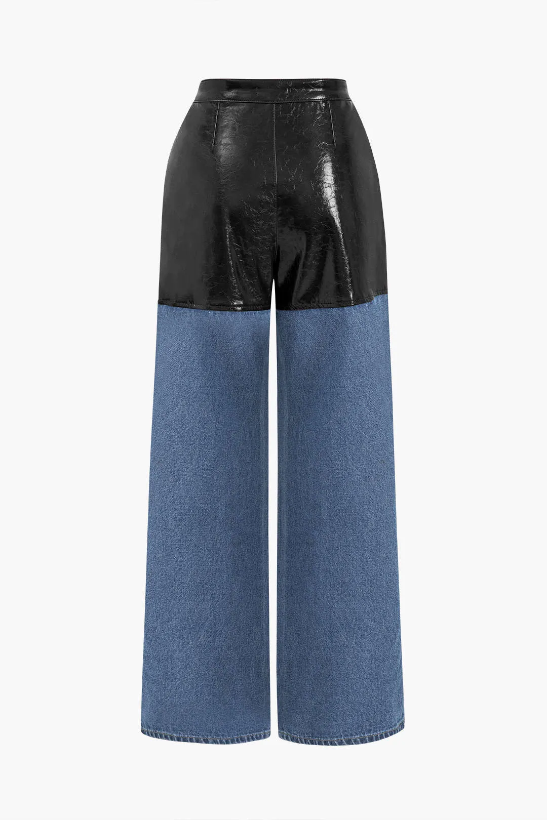 Faux Leather Patchwork Fitted Jeans