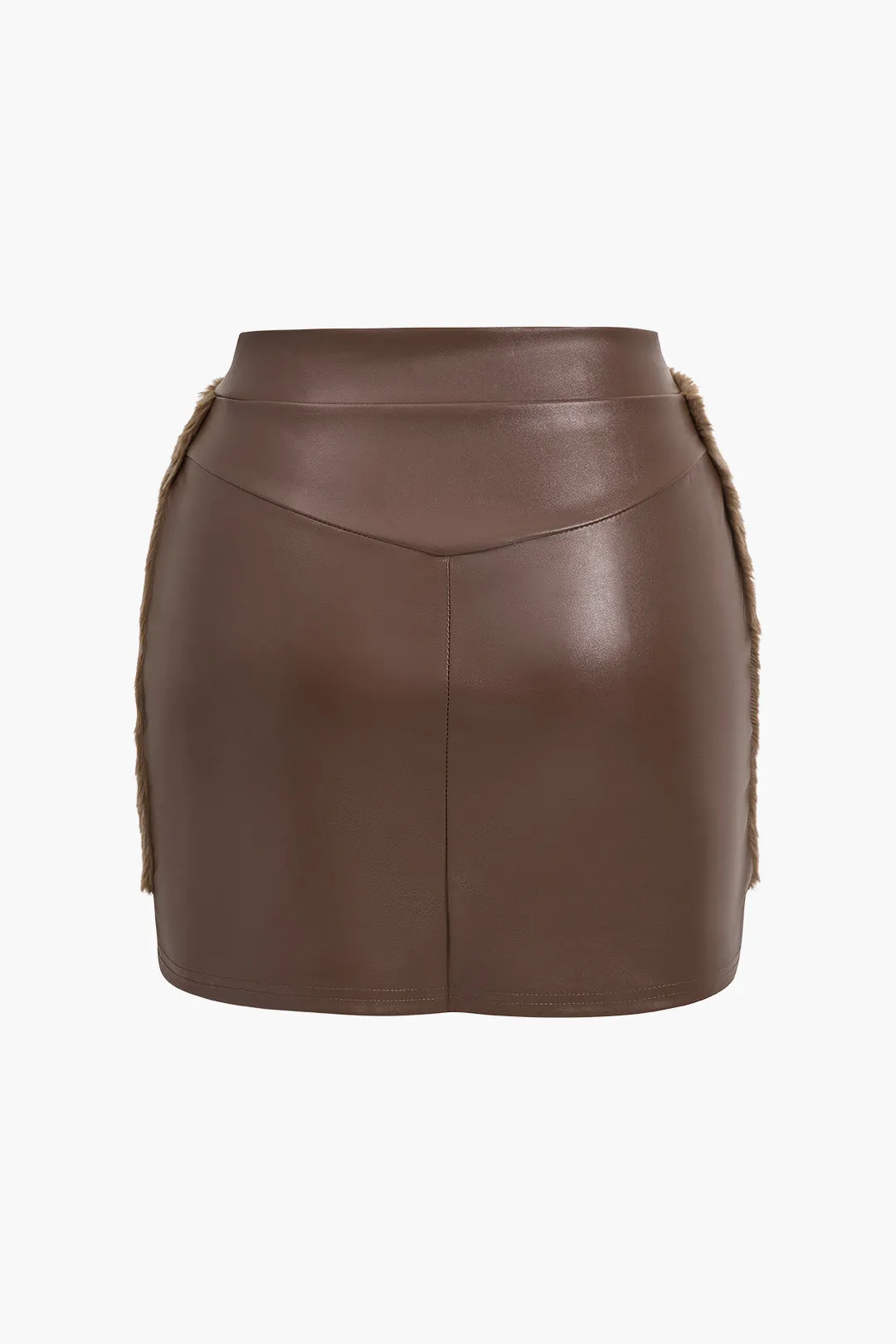 Faux Leather Patchwork Fur Skirt Set