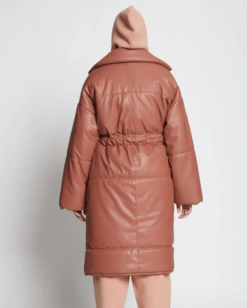 Faux Leather Puffer Trench Coat - Stylish & Warm