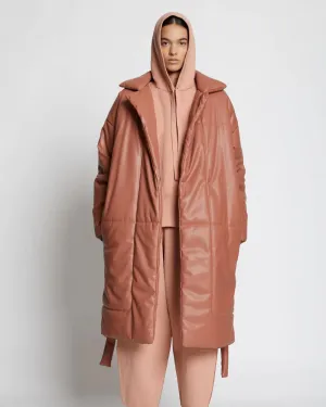 Faux Leather Puffer Trench Coat - Stylish & Warm
