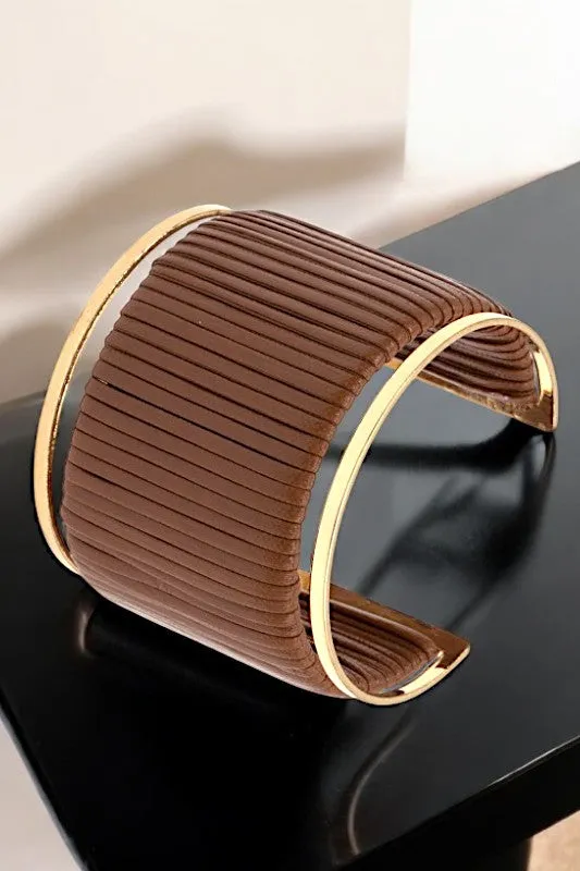 FAUX LEATHER STRAPS CUFF BRACELET