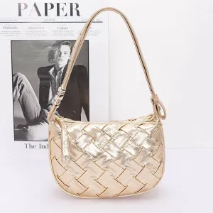 Faux Metallic Leather Braided Embossed Shoulder Bag