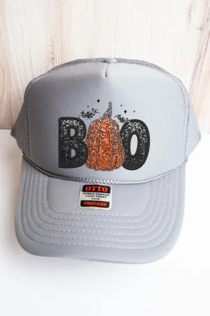 Faux Sequin Boo Transfer Otto Gray Foam Front Trucker Hat