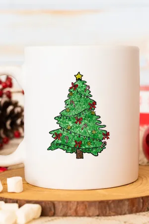 Faux Sequin Christmas Tree Transfer White Mug