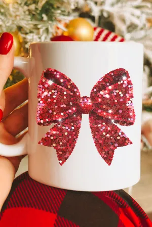 Faux Sequin Red Coquette Bow Ceramic Mug