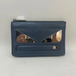 Fendi Monster Fun Pouch Blue Leather Clutch