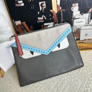 Fendi Pre-loved Bug Eyes Clutch in Grey Leather