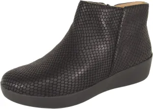 FitFlop Womens Sumi Snake Embossed Leather Ankle Boot Shoes, Black, US 5