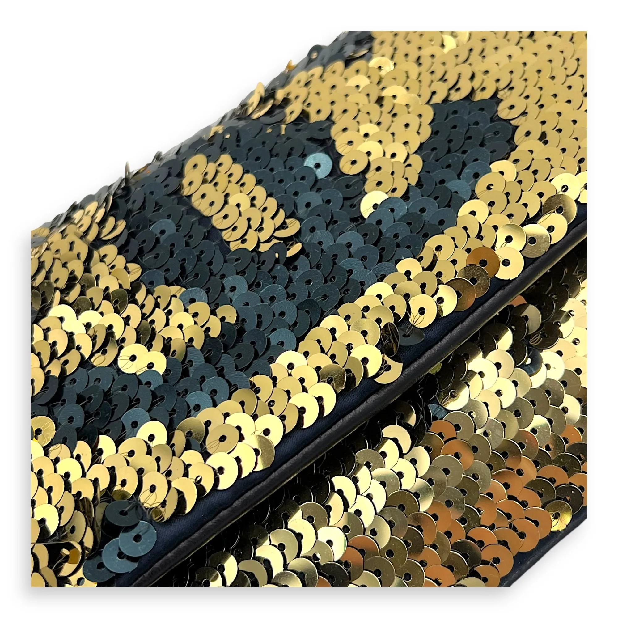 Flap bag Shoulder Bag Gold in Sequins, Gold hardware