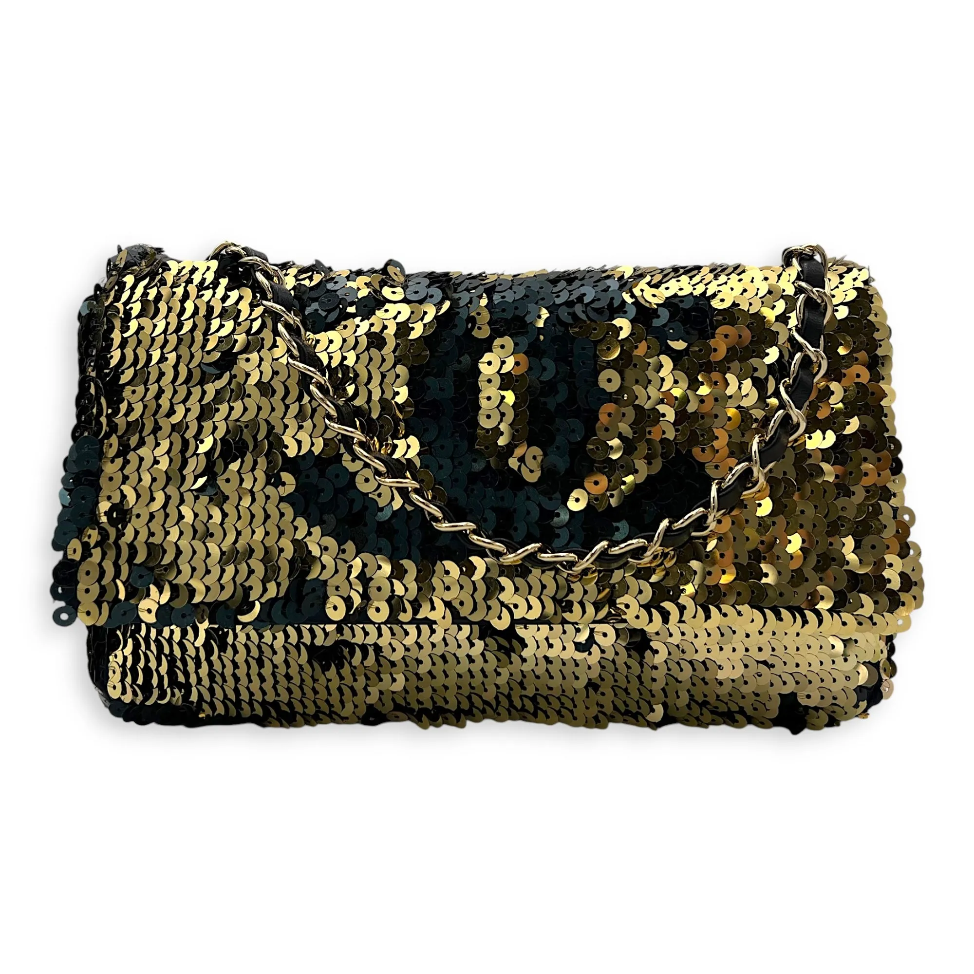Flap bag Shoulder Bag Gold in Sequins, Gold hardware