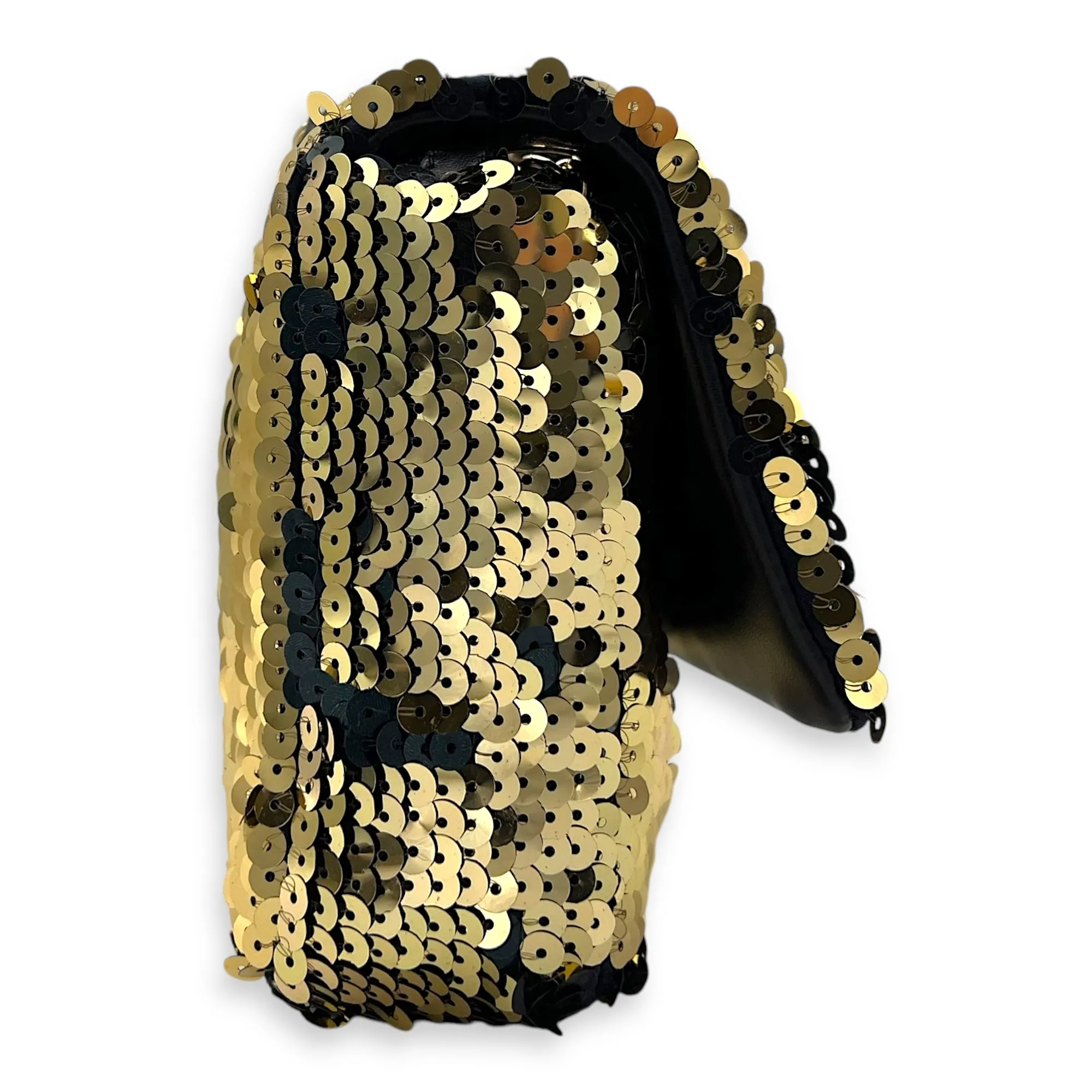 Flap bag Shoulder Bag Gold in Sequins, Gold hardware