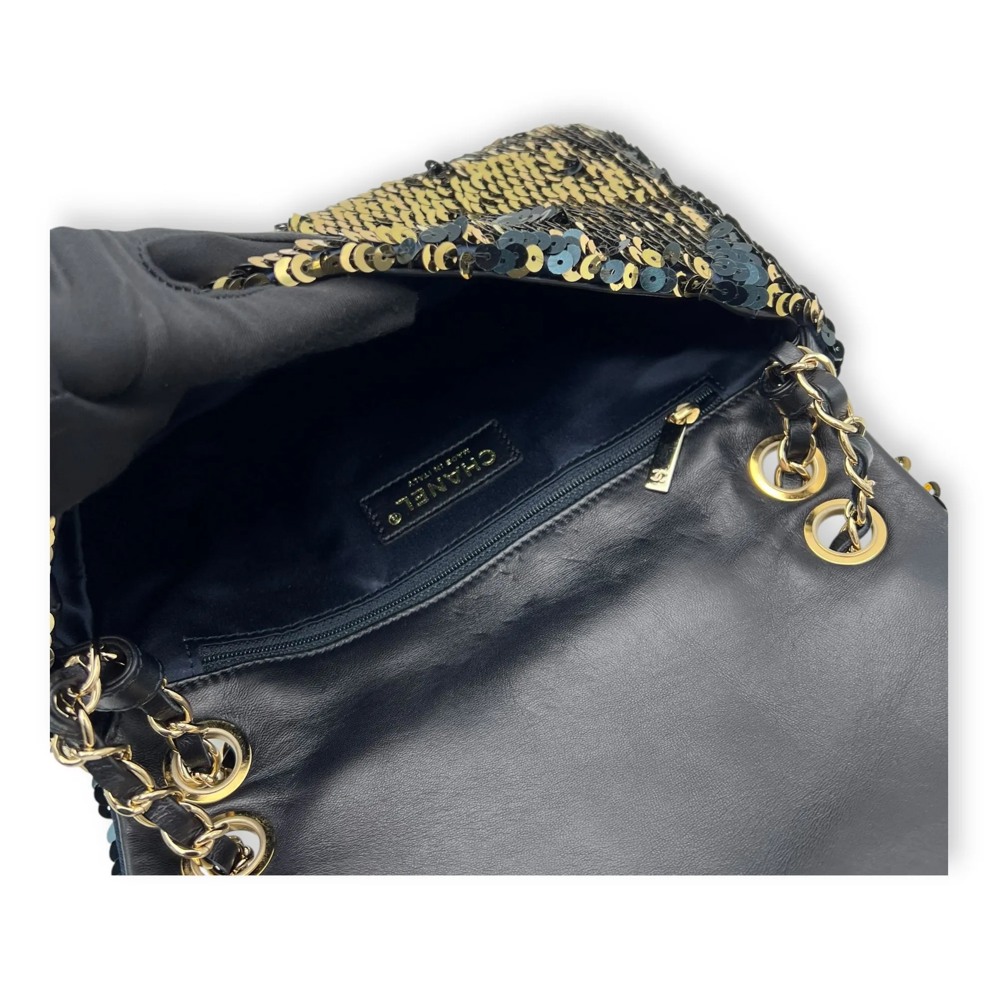 Flap bag Shoulder Bag Gold in Sequins, Gold hardware