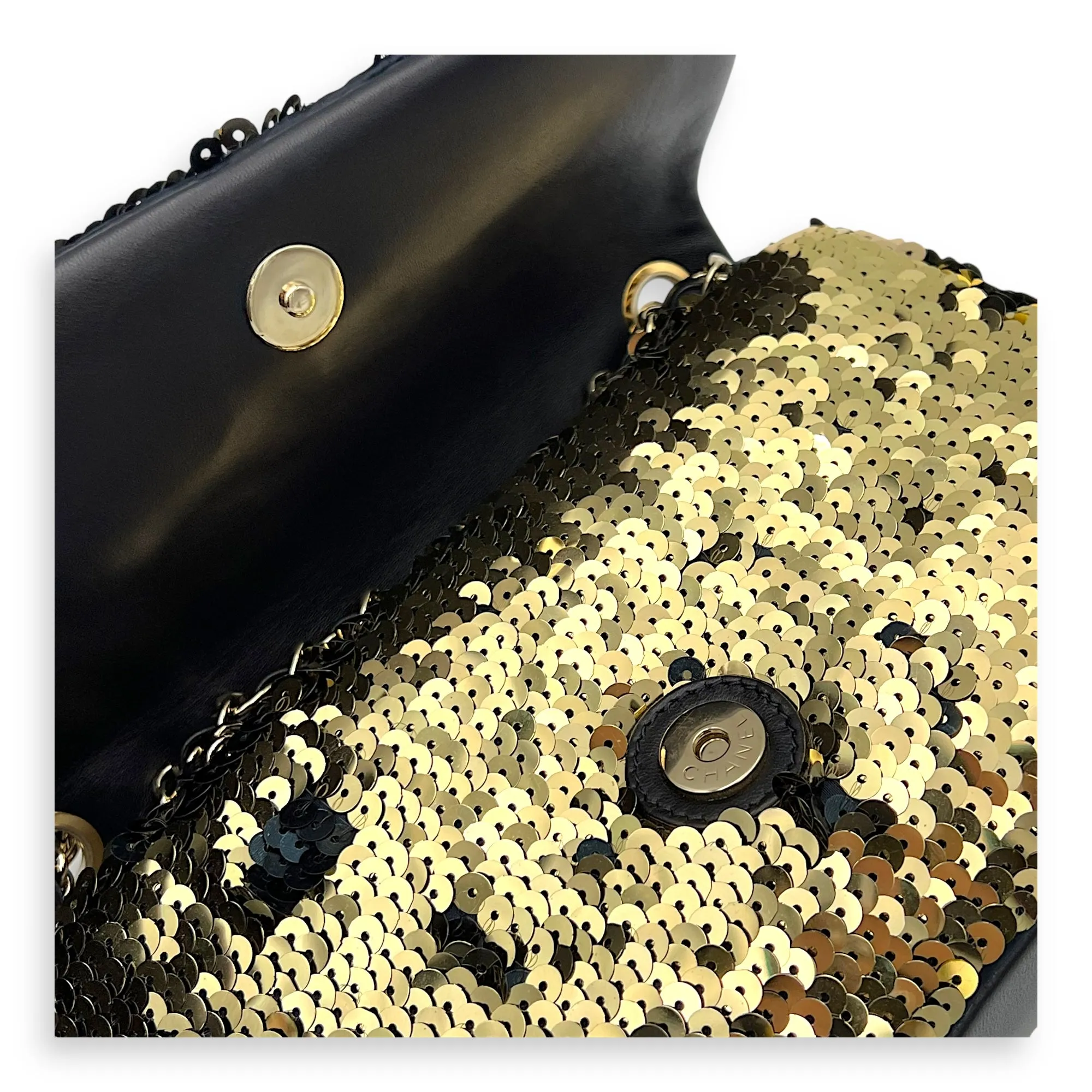 Flap bag Shoulder Bag Gold in Sequins, Gold hardware