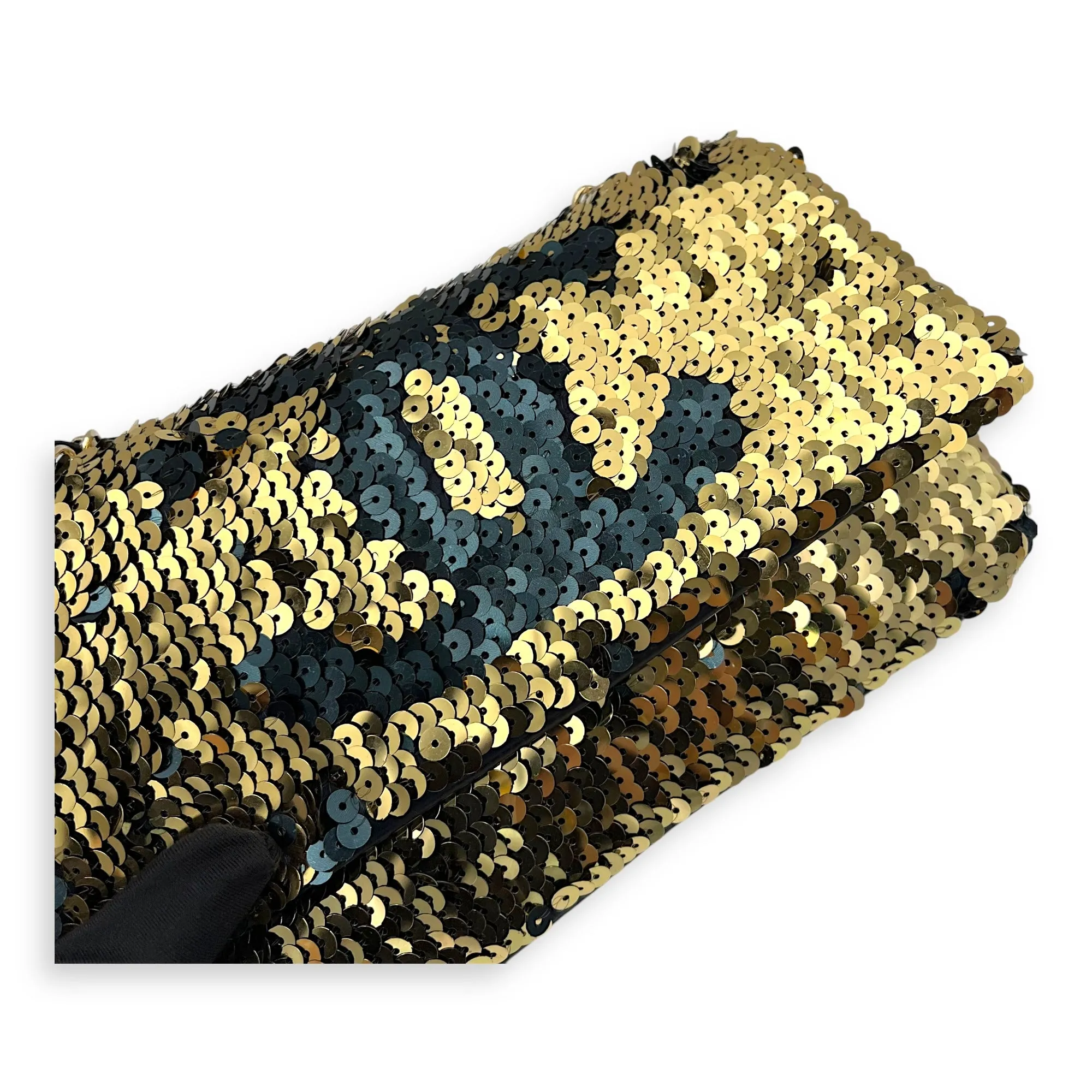 Flap bag Shoulder Bag Gold in Sequins, Gold hardware