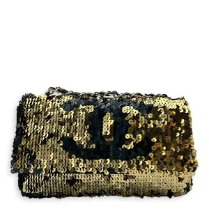 Flap bag Shoulder Bag Gold in Sequins, Gold hardware