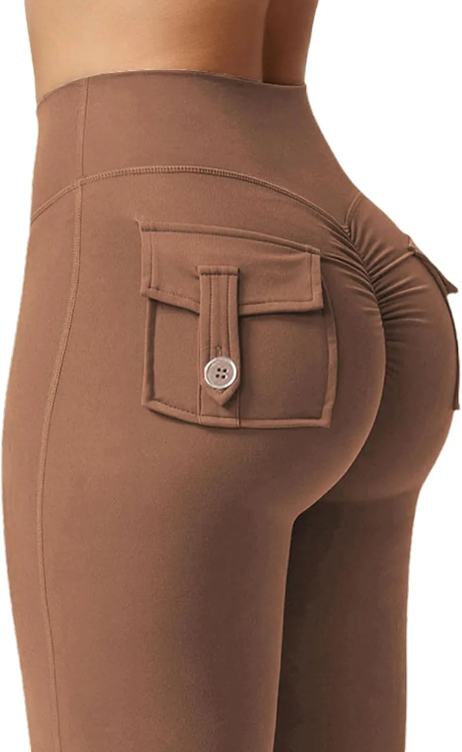 Flare Leggings with Pockets for Women Slim Fit High Waist Tummy Control Gym Yoga Pants Butt Lifting Cargo Leggings