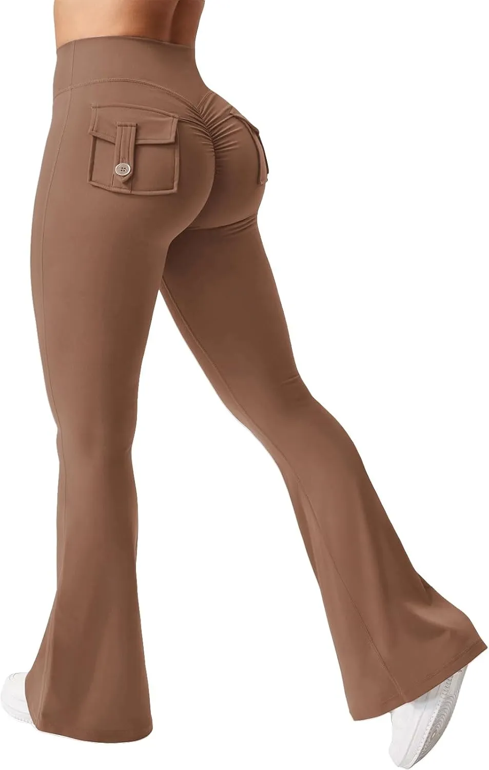 Flare Leggings with Pockets for Women Slim Fit High Waist Tummy Control Gym Yoga Pants Butt Lifting Cargo Leggings