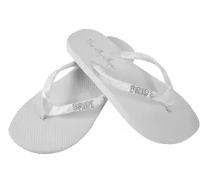 Flat White BRIDE Flip Flops with Silver Glitter Lettering