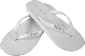 Flip Flops with Glitter Bride in Silver with Flat Heel & Satin Ribbon Straps Sandals