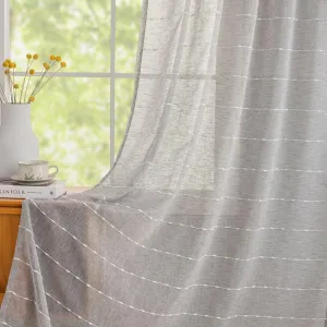 Floor to Ceiling Curtains Boho Faux Linen Sheer Curtains 96 inches Long Pom Pom Light Filtering Rod Pocket Semi Sheer Lightweight Curtains for High Ceiling Sliding Patio Door 8FT One Pair 52"W x 96"