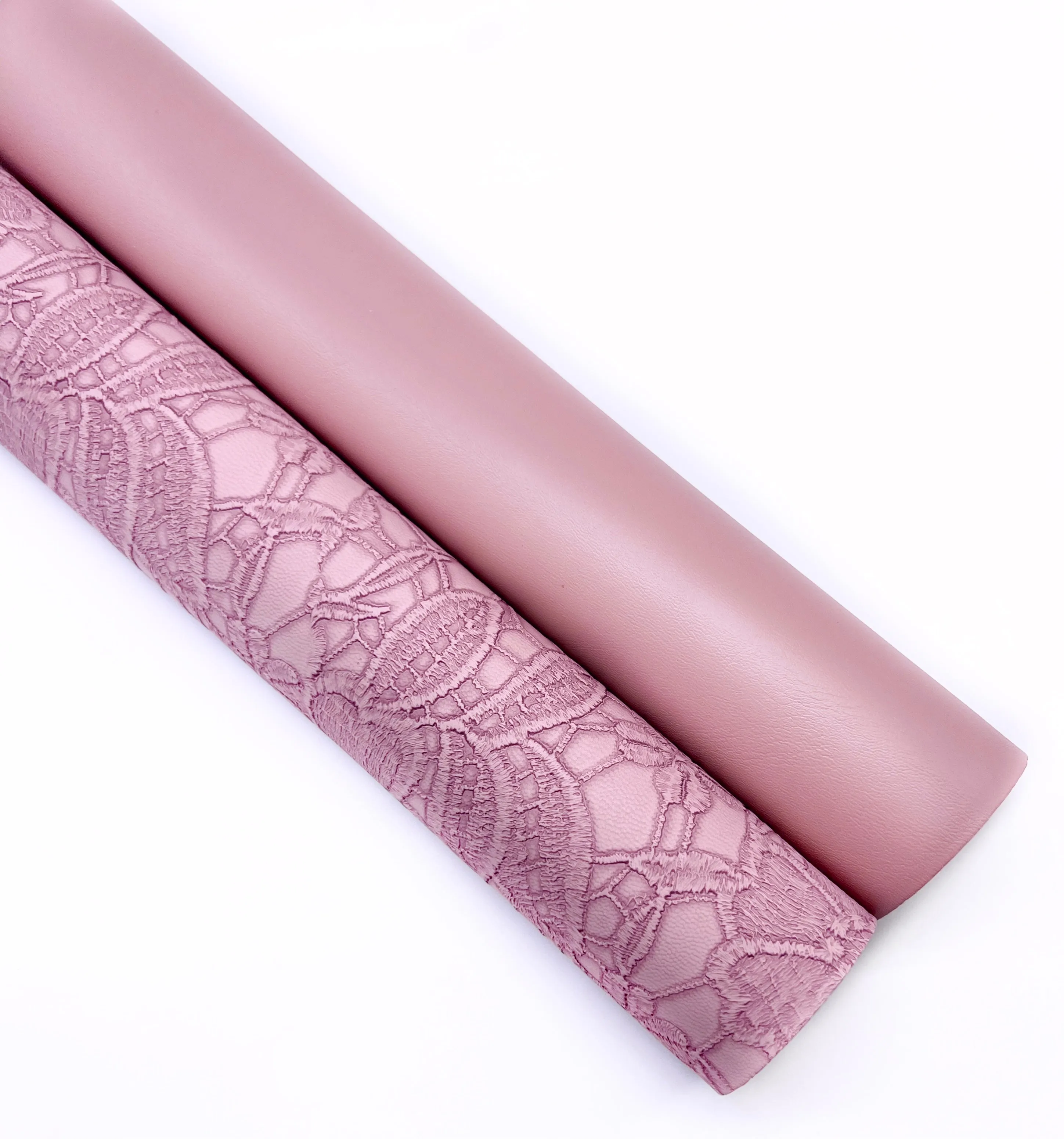 Floral Embossed with matching Smooth Faux Leather Roll Pairs.