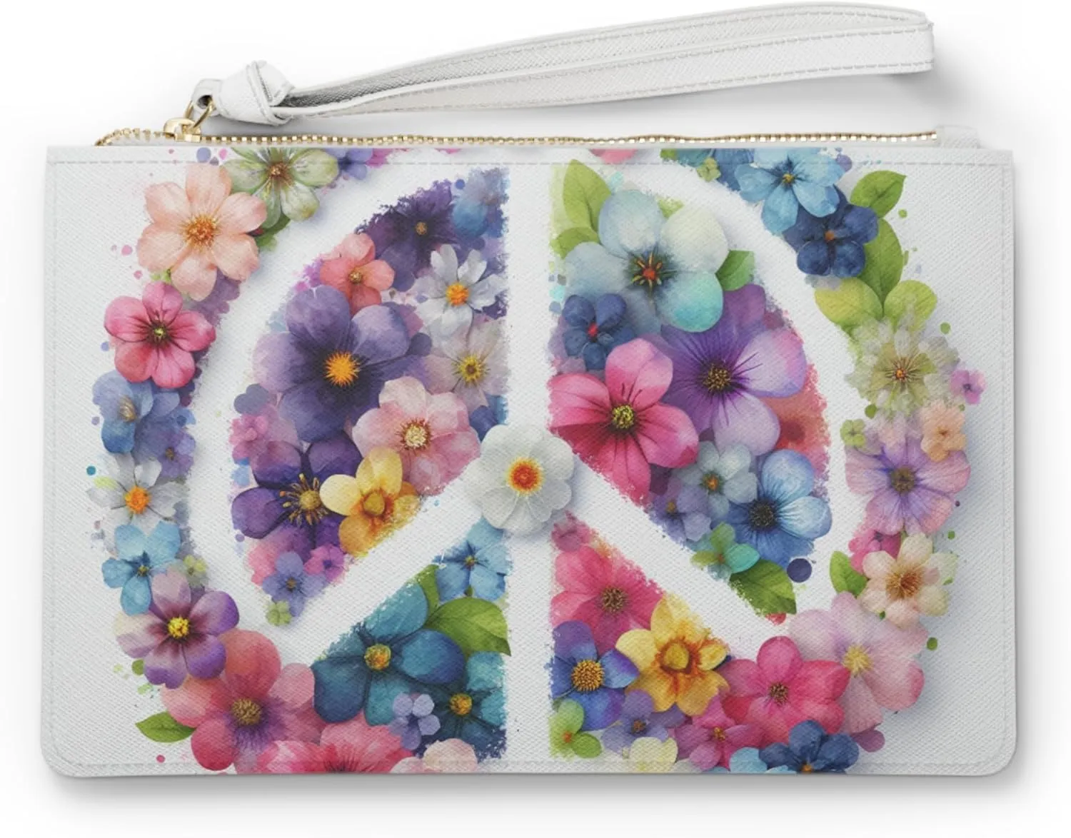 Floral Peace Clutch Bag - Boho Chic Purse, Festival Crossbody, Cute Vegan Handbag, Eco Accessory, Hippie Style