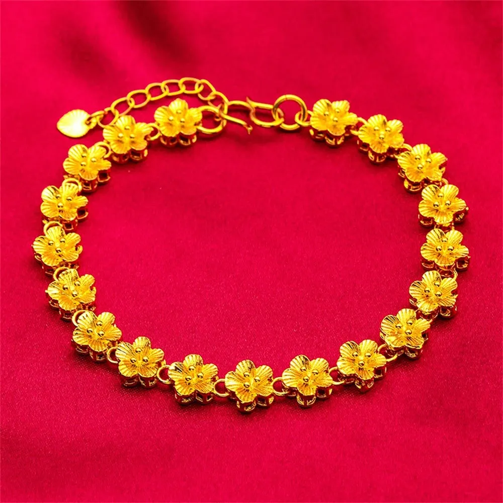 Flower Chain Bangle: Women's Gold-Plated Charm Bracelet - Elegant Wedding Jewelry