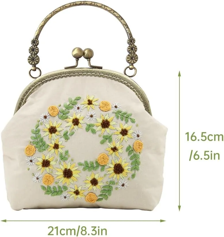 Flower Embroidery Kit Tote Bag & Coin Purse Kits - Handbag Hand Embroidery Kit for Adults & Beginners with Patterns, Hoop & DIY Sewing Kit