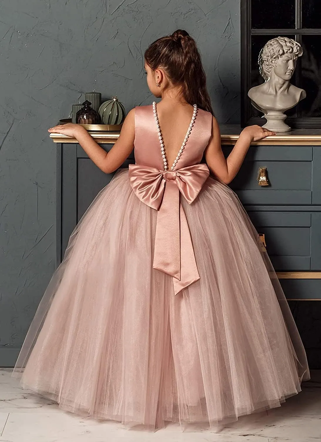 Flower Girls Dresses for Wedding Party Princess Pageant Dress Pearls First Communion Gowns PT021a