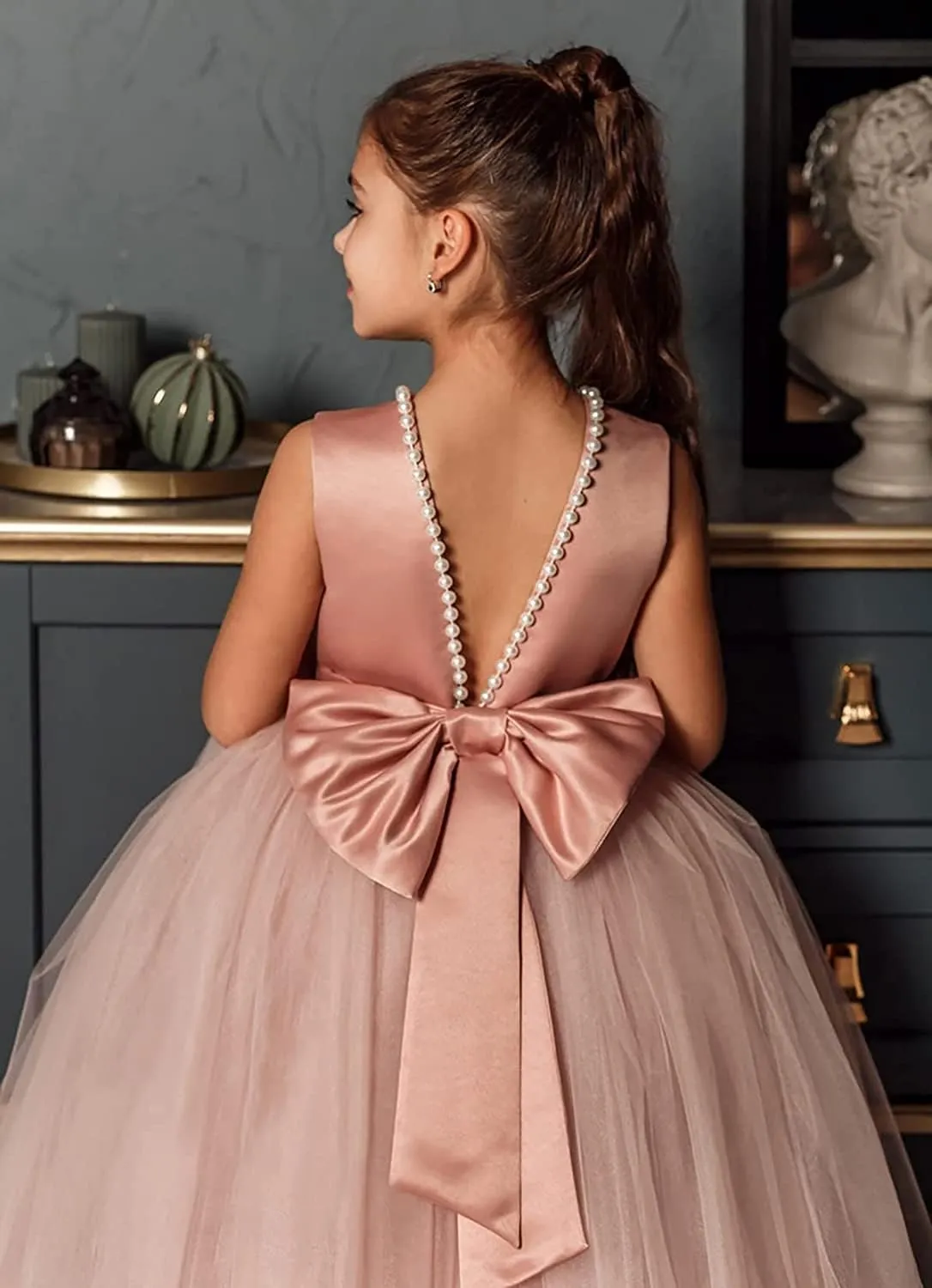 Flower Girls Dresses for Wedding Party Princess Pageant Dress Pearls First Communion Gowns PT021a