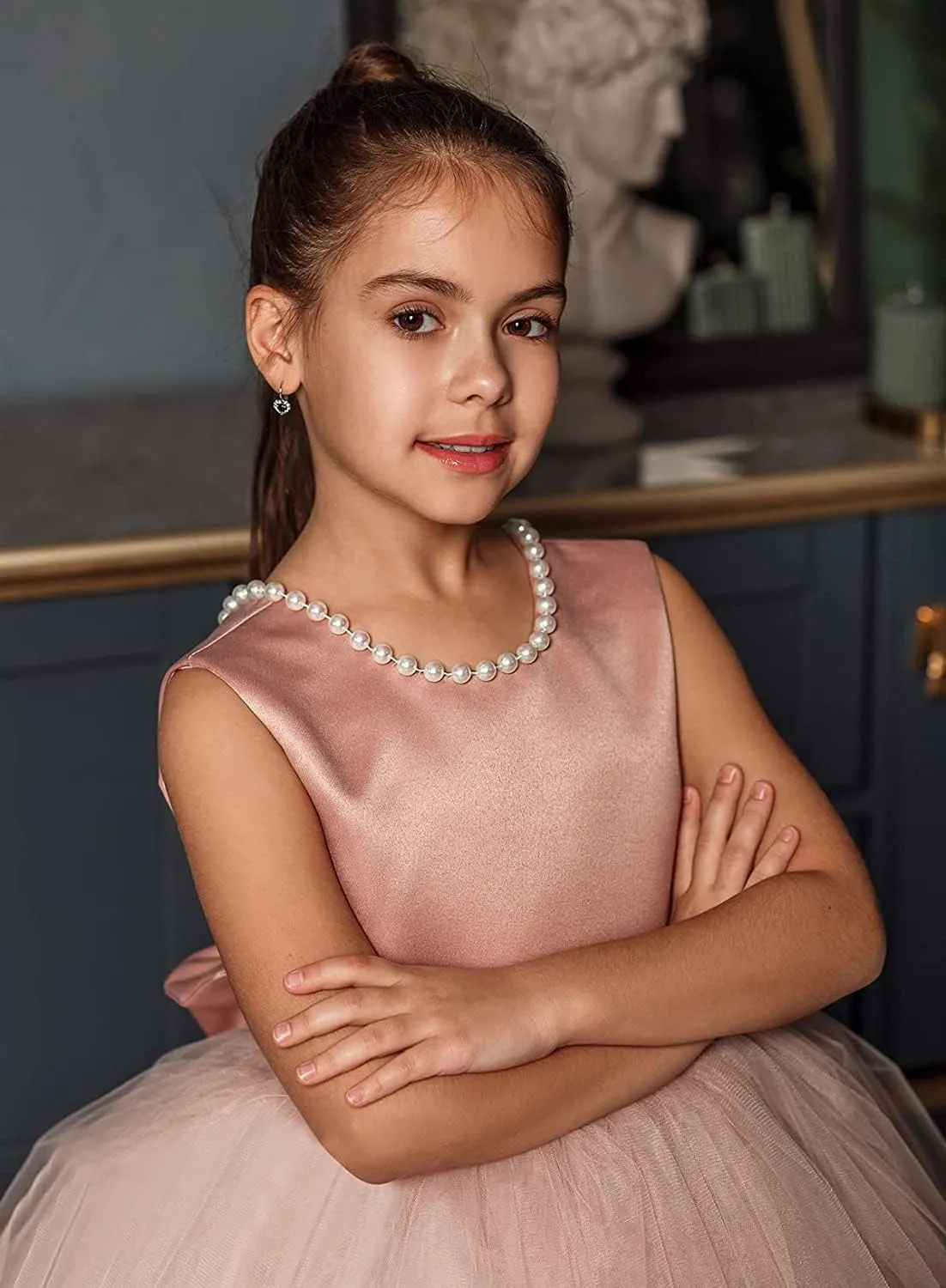 Flower Girls Dresses for Wedding Party Princess Pageant Dress Pearls First Communion Gowns PT021a