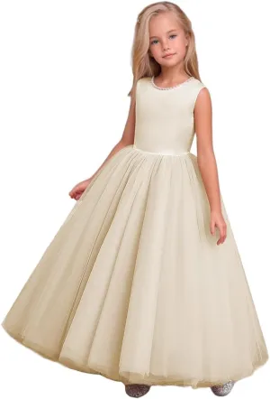 Flower Girls Dresses for Wedding Party Princess Pageant Dress Pearls First Communion Gowns PT021a