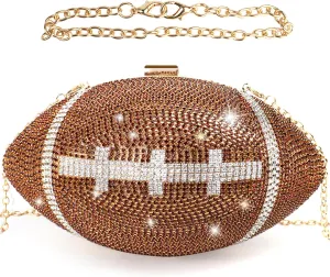 Football Purse Rhinestone Sparkly Glitter Clutch Purses Women Bling Evening Bag Crystal Rugby Ball Shaped Novelty for Party