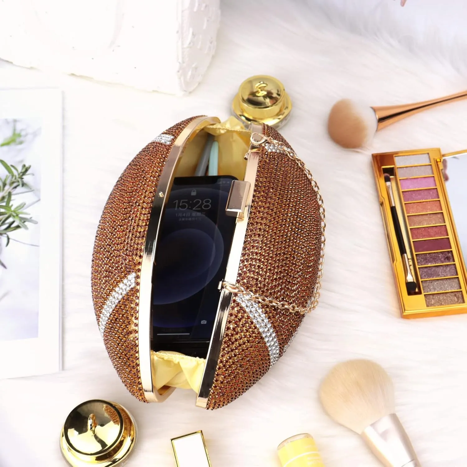 Football Purse Rhinestone Sparkly Glitter Clutch Purses Women Bling Evening Bag Crystal Rugby Ball Shaped Novelty for Party
