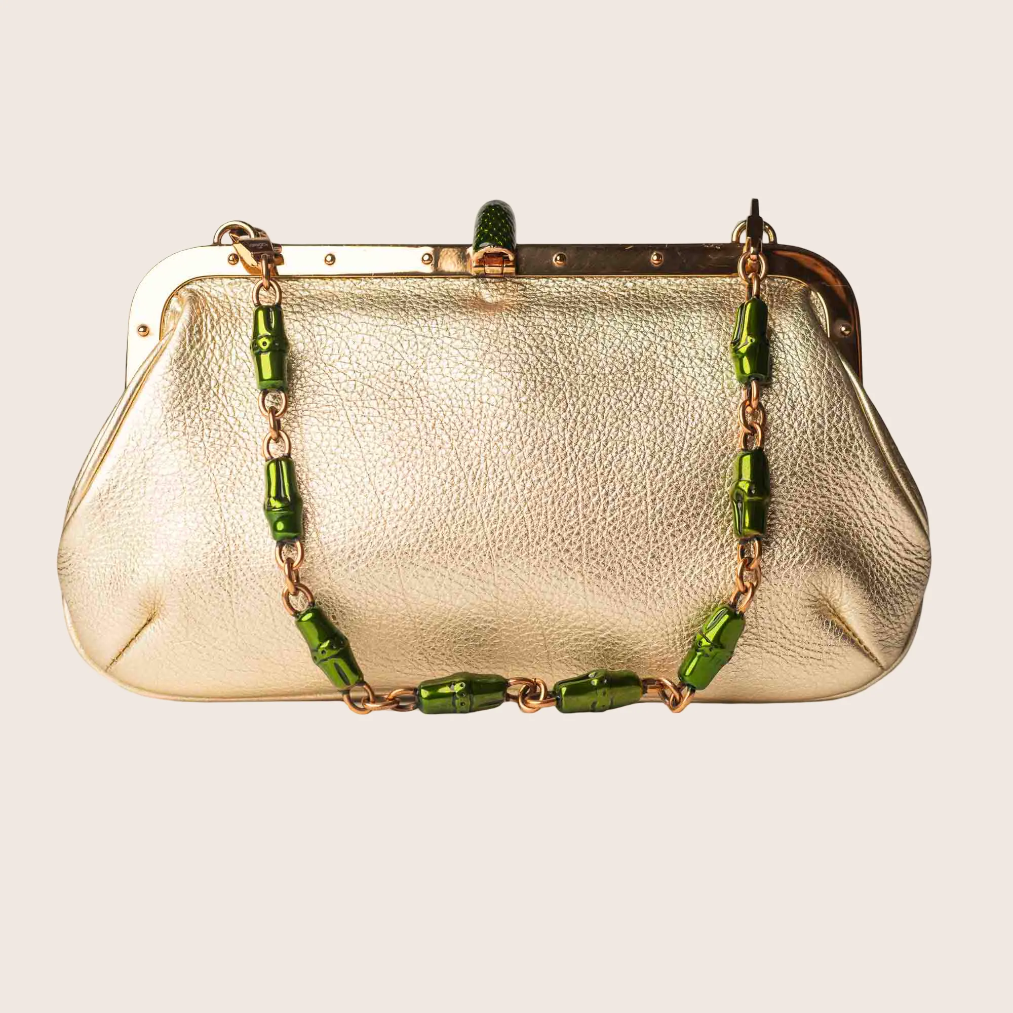 Ford by Gucci Tom Enamel & All-in-one collection Leather Handbag Green Gold Snake No-hassle exchange